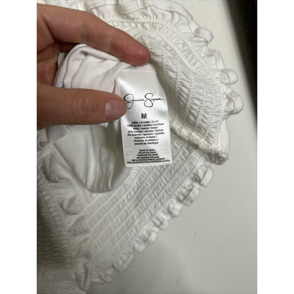 Jessica Simpson Women's Stefan Lace Shoulder Hugger Smock Hem Top Gardenia Sz M - Picture 5 of 7